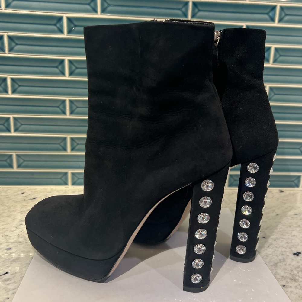 Miu Miu rhinestone studded platform booties